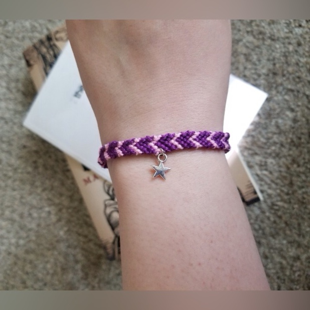 Purple and pink chevron friendship Woven Bracelet with silver Star Charm